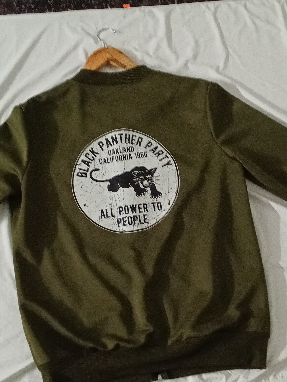 Olive Green Jacket with Black Panther Patch - "All Power to People"